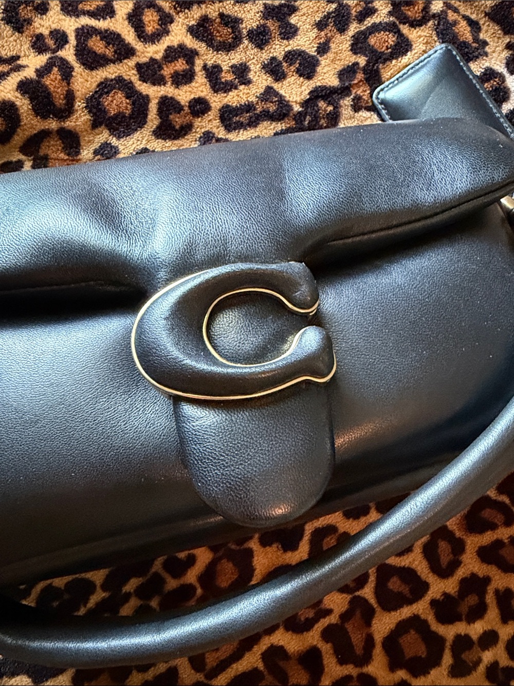 Coach Black Leather Shoulder Bag with Gold C Hardware